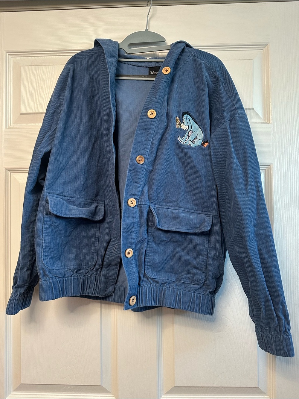 Disney Navy Blue Corduroy Hooded Jacket with Eeyore Embroidery
